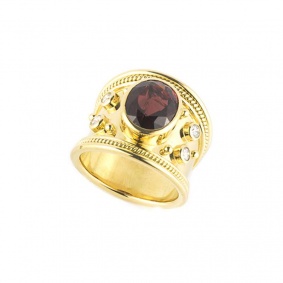 18k Yellow Gold Garnet & Diamond Gents Ring 5.43ct